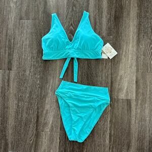 NWT BECCA Swim Color Code Bikini Set DDD Top & High Waisted Bottom Medium Blue